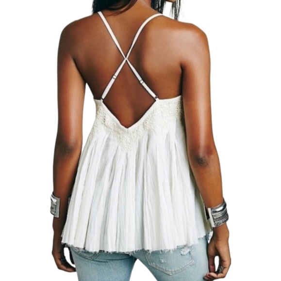 Free People Cream Gauze & Crochet Boho Top - Picture 2 of 5